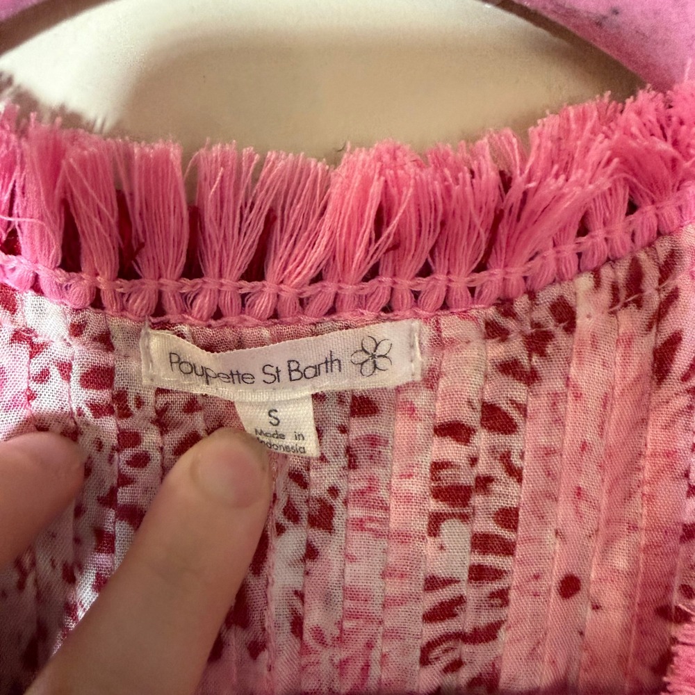 Poupette St. Barth Sasha Dress Pink Red Floral Pintuck Dress Small Boho Resort - Picture 7 of 9